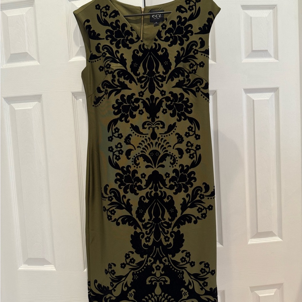 ECI Olive and Black Midi Dress